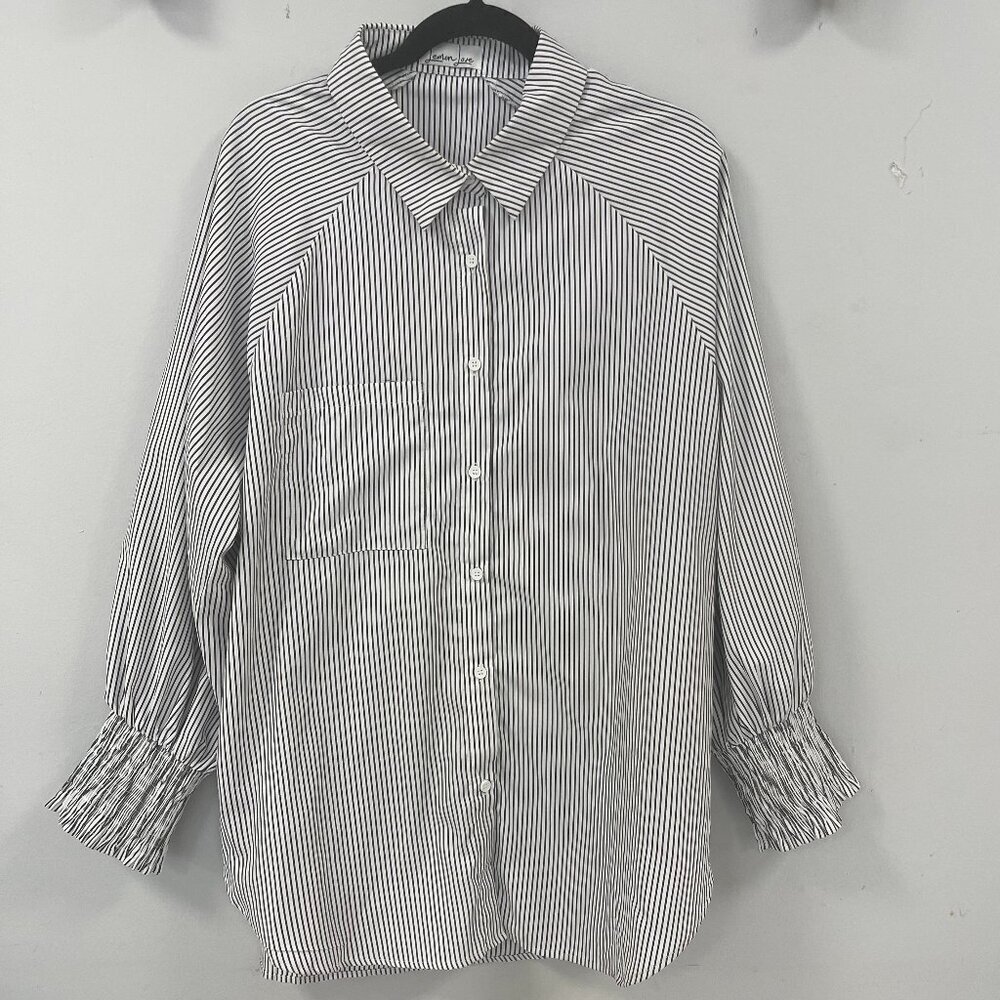 Lemon Love Ella Black & White Striped Top w/ Smocked Cuffs, 2XL - Like New